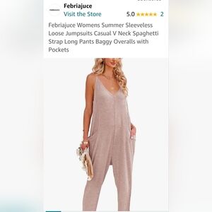 Febriajuce Womens Summer Sleeveless Loose Jumpsuits Casual V Neck Spaghetti Stra